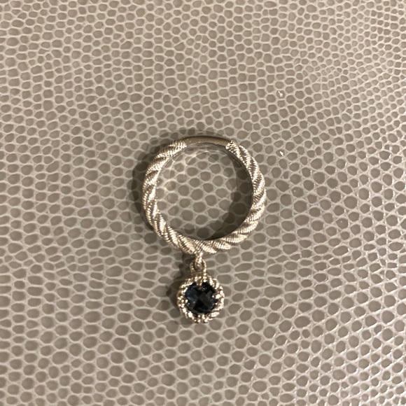 JUDITH RIPKA STERLING SILVER CZ BLUE SAPPHIRE DANGLE RING SIZE 6 - Picture 3 of 3